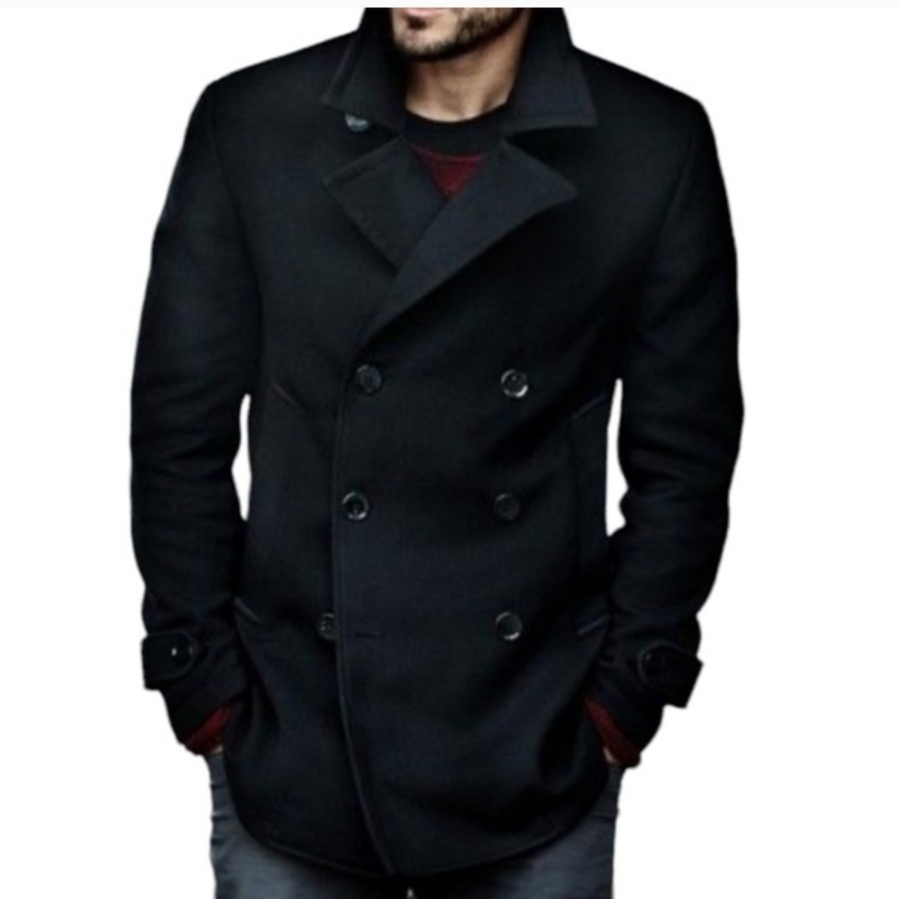 Claiborne Wool Blend Peacoat Dark Navy Blue Quilted Insulated Coat Size S Small
